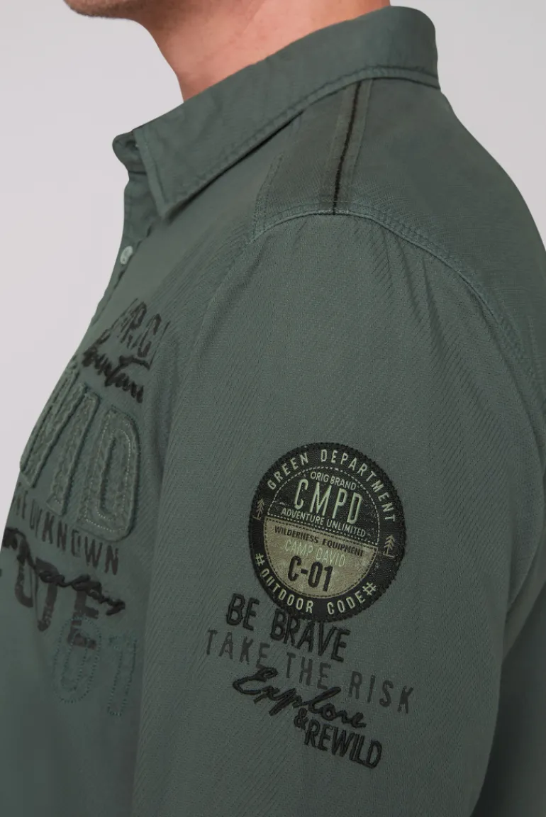 Fashion CAMP DAVID & SOCCX Strukturiertes Langarmhemd mit Logo Artworks deep forest deepforest
