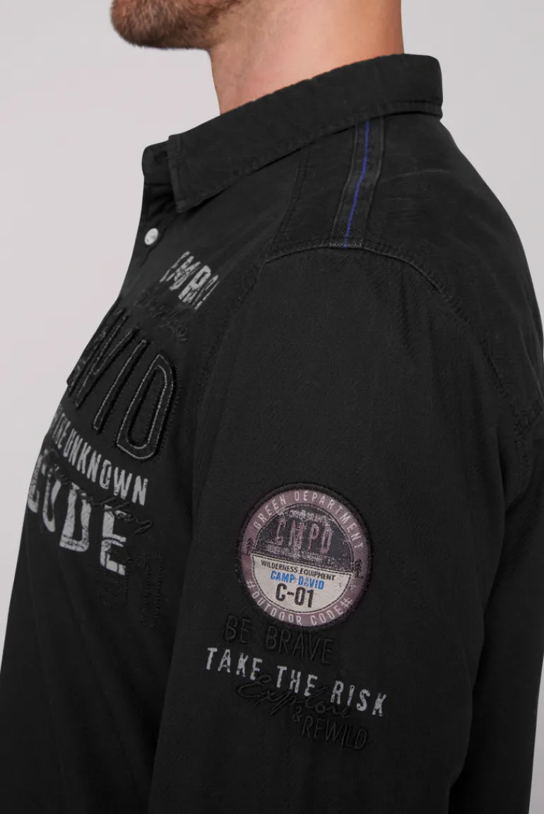 Cheap CAMP DAVID & SOCCX Strukturiertes Langarmhemd mit Logo Artworks black
