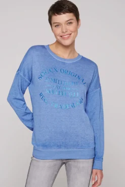 Cheap CAMP DAVID & SOCCX Sweatshirt mit Ausbrenner-Effekten und Print vividblue