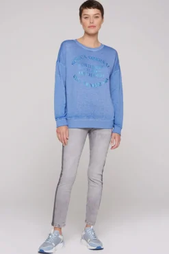 Cheap CAMP DAVID & SOCCX Sweatshirt mit Ausbrenner-Effekten und Print vividblue