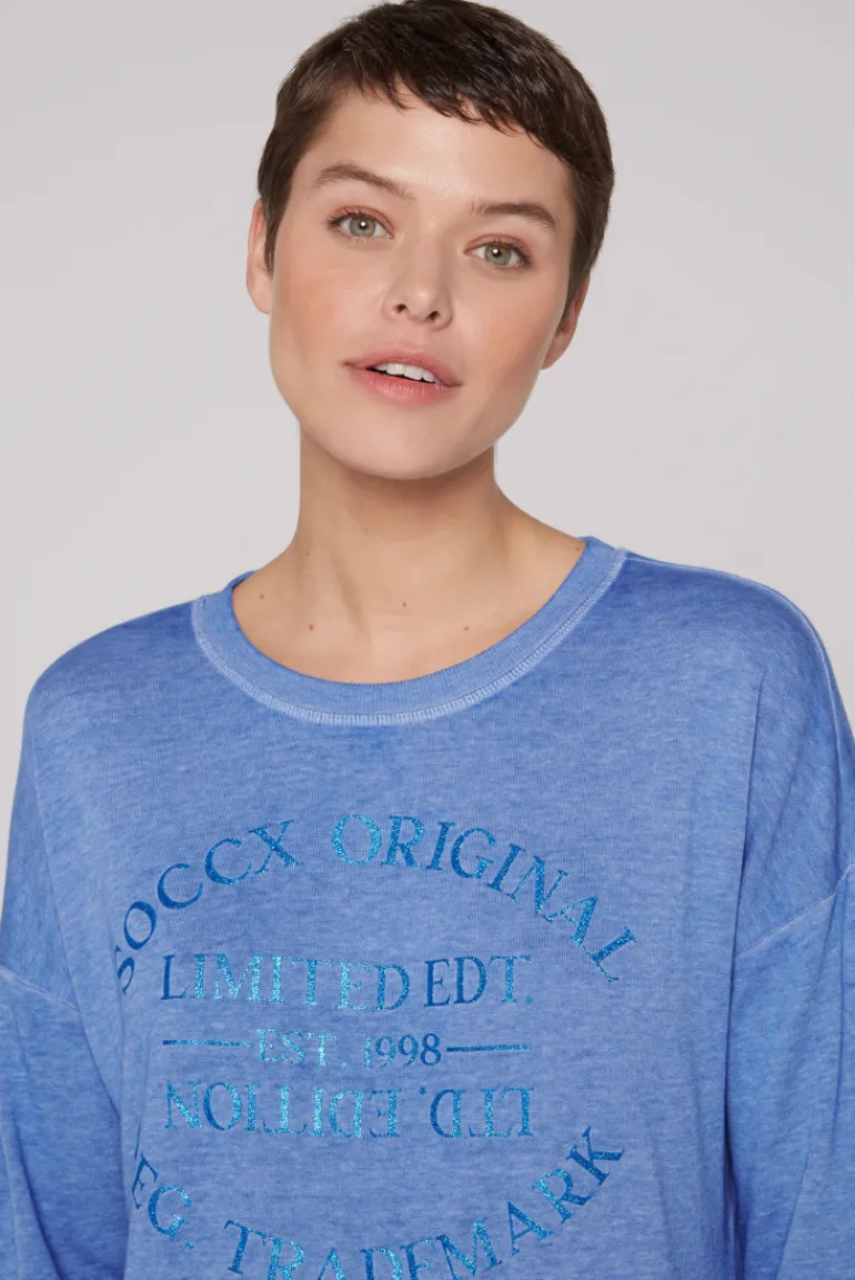 Store CAMP DAVID & SOCCX Sweatshirt mit Ausbrenner-Effekten und Print vividblue