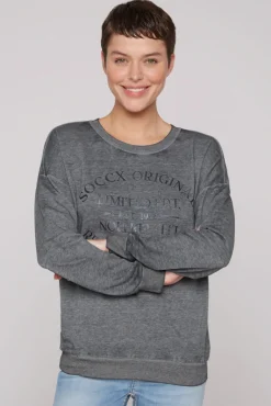 Sale CAMP DAVID & SOCCX Sweatshirt mit Ausbrenner-Effekten und Print blue navy bluenavy
