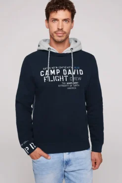 Hot CAMP DAVID & SOCCX Sweatshirt mit Kontrastkapuze und Logo-Stickereien blue navy bluenavy