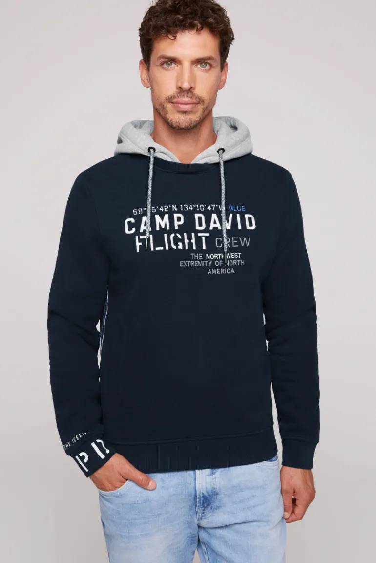 Hot CAMP DAVID & SOCCX Sweatshirt mit Kontrastkapuze und Logo-Stickereien blue navy bluenavy