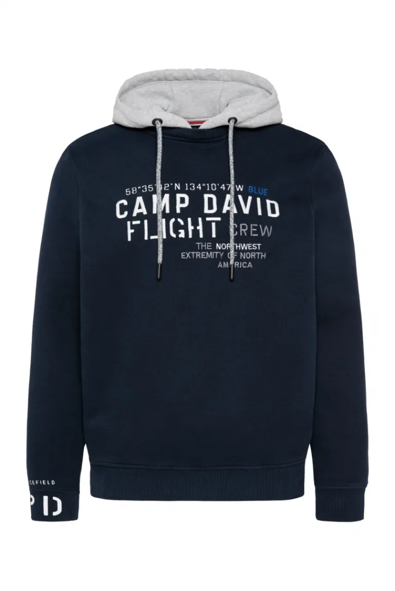 Hot CAMP DAVID & SOCCX Sweatshirt mit Kontrastkapuze und Logo-Stickereien blue navy bluenavy