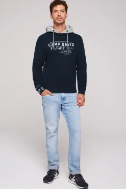 Hot CAMP DAVID & SOCCX Sweatshirt mit Kontrastkapuze und Logo-Stickereien blue navy bluenavy