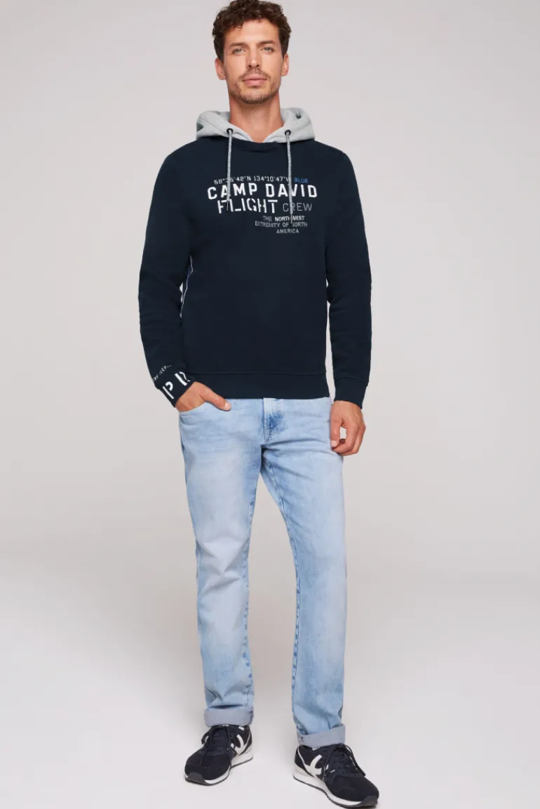Hot CAMP DAVID & SOCCX Sweatshirt mit Kontrastkapuze und Logo-Stickereien blue navy bluenavy