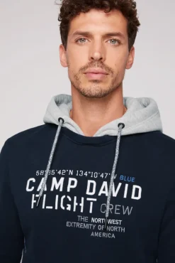Hot CAMP DAVID & SOCCX Sweatshirt mit Kontrastkapuze und Logo-Stickereien blue navy bluenavy