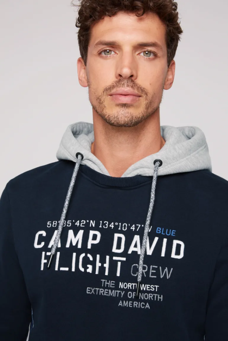 Hot CAMP DAVID & SOCCX Sweatshirt mit Kontrastkapuze und Logo-Stickereien blue navy bluenavy