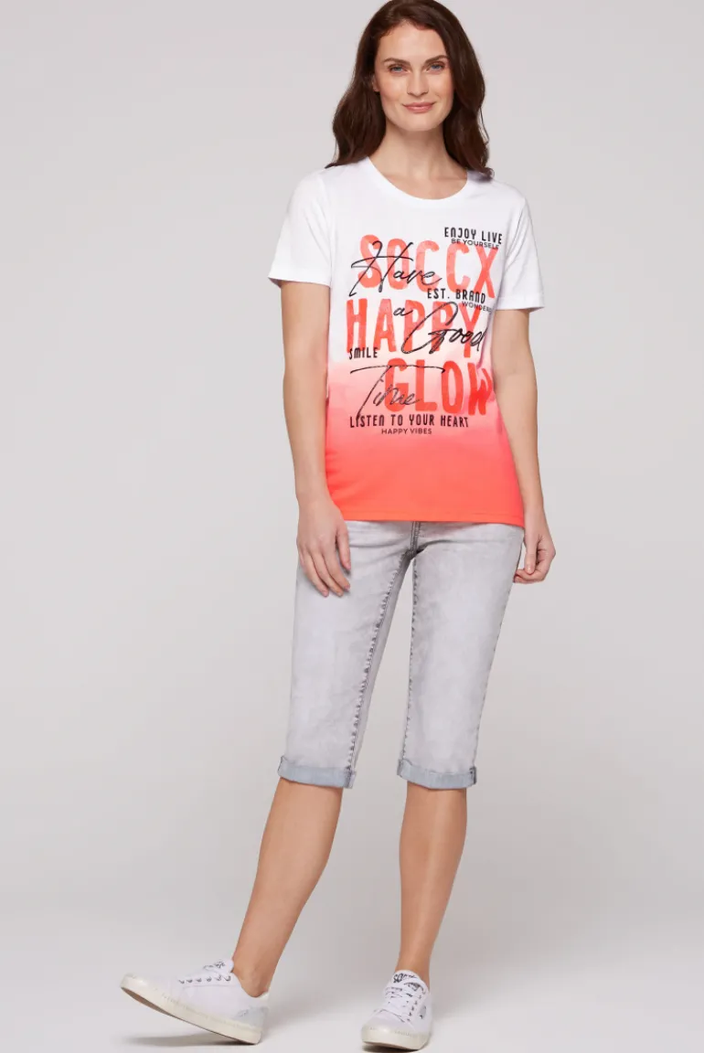 Store CAMP DAVID & SOCCX T-Shirt Dip Dye mit Glitter Wording neon pink neonpink