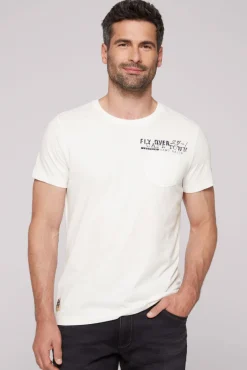 Online CAMP DAVID & SOCCX T-Shirt mit Brusttasche und Rücken-Artwork ivory
