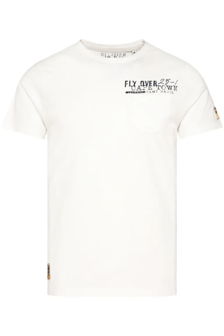 Online CAMP DAVID & SOCCX T-Shirt mit Brusttasche und Rücken-Artwork ivory