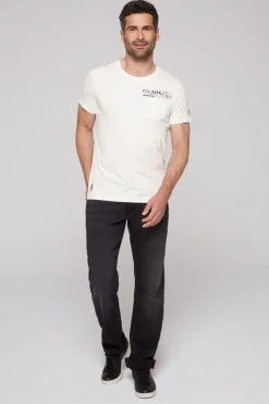 Online CAMP DAVID & SOCCX T-Shirt mit Brusttasche und Rücken-Artwork ivory