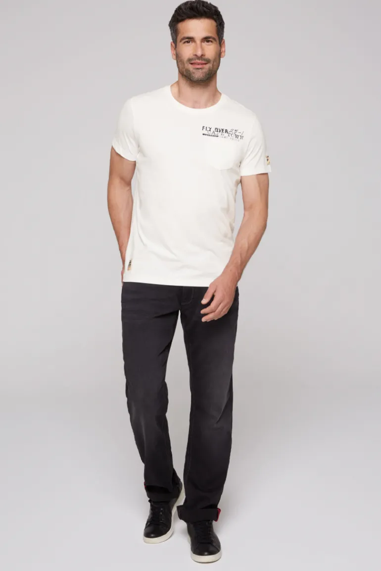 Online CAMP DAVID & SOCCX T-Shirt mit Brusttasche und Rücken-Artwork ivory