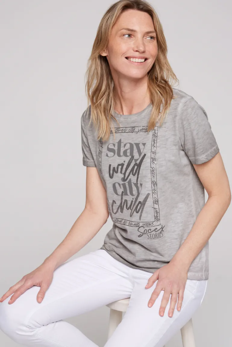Cheap CAMP DAVID & SOCCX T-Shirt mit Folienprint shadow