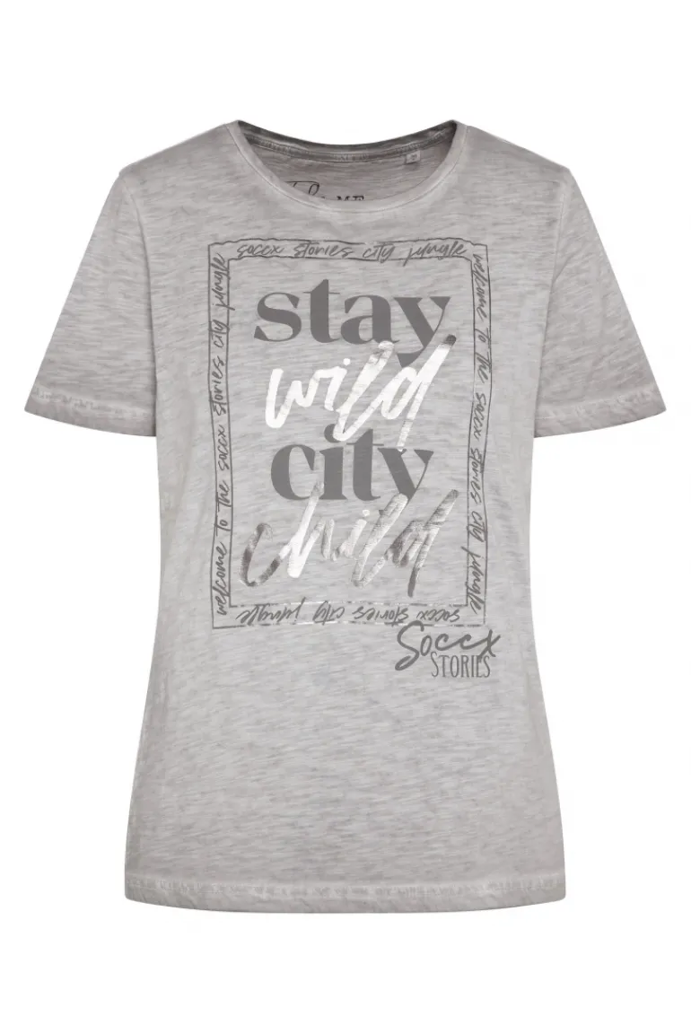 Cheap CAMP DAVID & SOCCX T-Shirt mit Folienprint shadow