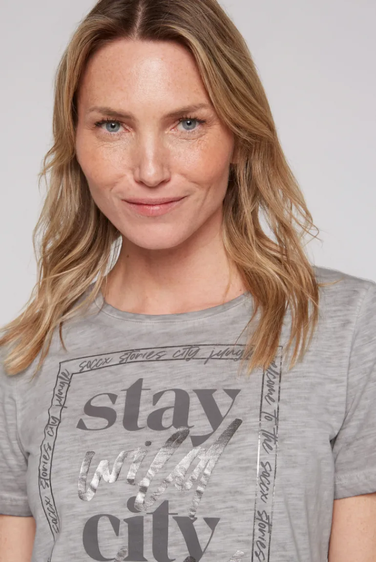 Cheap CAMP DAVID & SOCCX T-Shirt mit Folienprint shadow