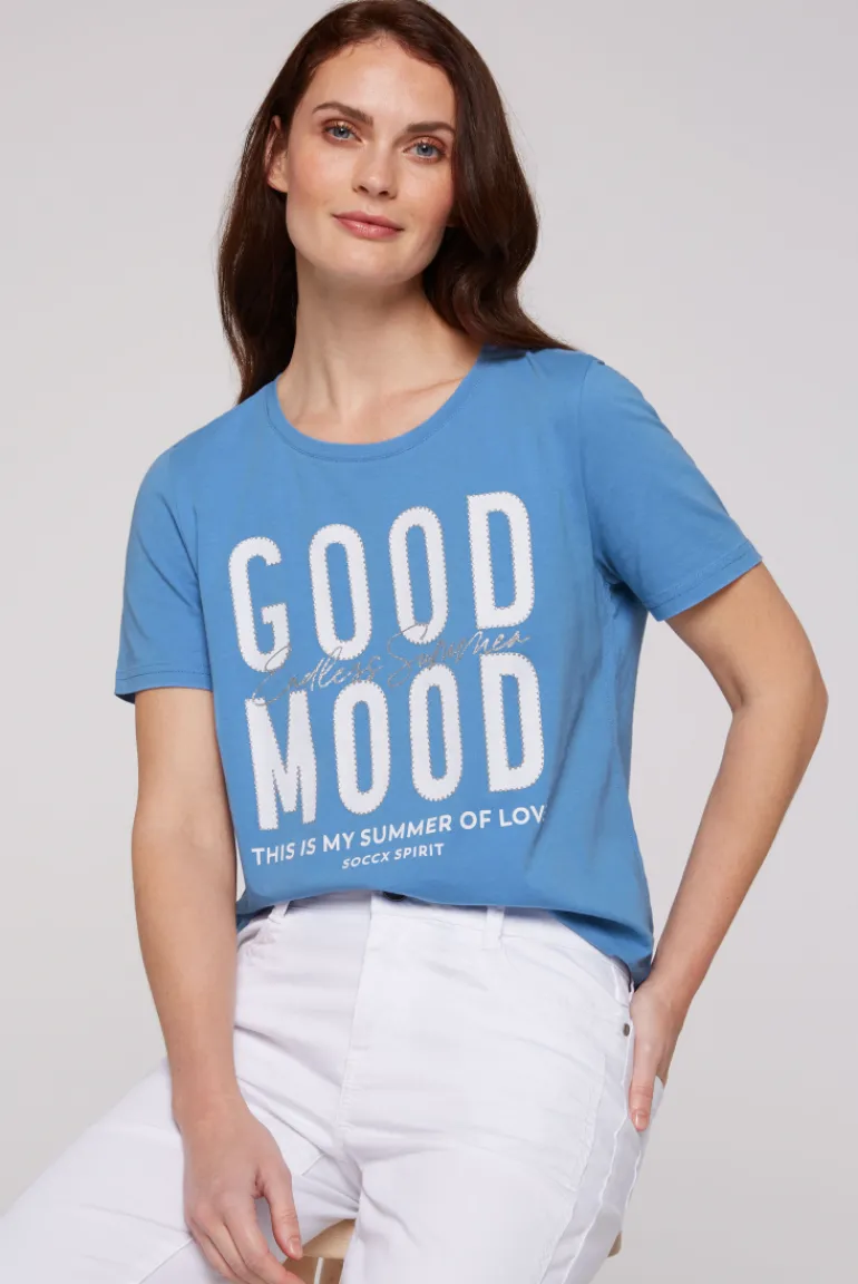 Cheap CAMP DAVID & SOCCX T-Shirt mit Glitter-Puff-Print airy blue airyblue