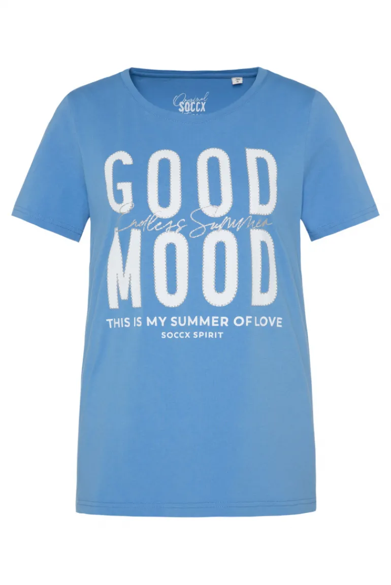 Cheap CAMP DAVID & SOCCX T-Shirt mit Glitter-Puff-Print airy blue airyblue