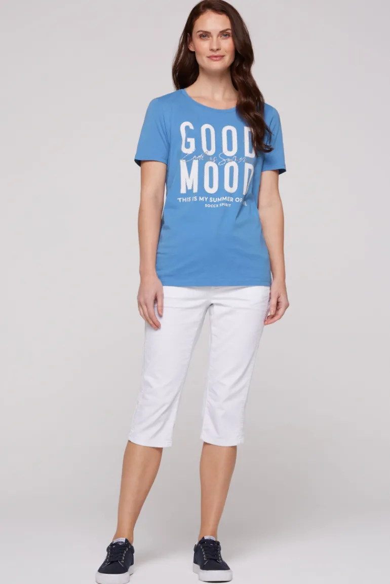 Cheap CAMP DAVID & SOCCX T-Shirt mit Glitter-Puff-Print airy blue airyblue
