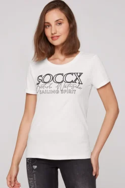 Outlet CAMP DAVID & SOCCX T-Shirt mit Rundhalsausschnitt und Glitter Print ivory