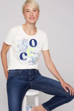 Shop CAMP DAVID & SOCCX T-Shirt mit Rundhalsausschnitt und Print ivory