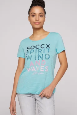 Best Sale CAMP DAVID & SOCCX T-Shirt mit tonigen Streifen und Glitter Print coast blue coastblue