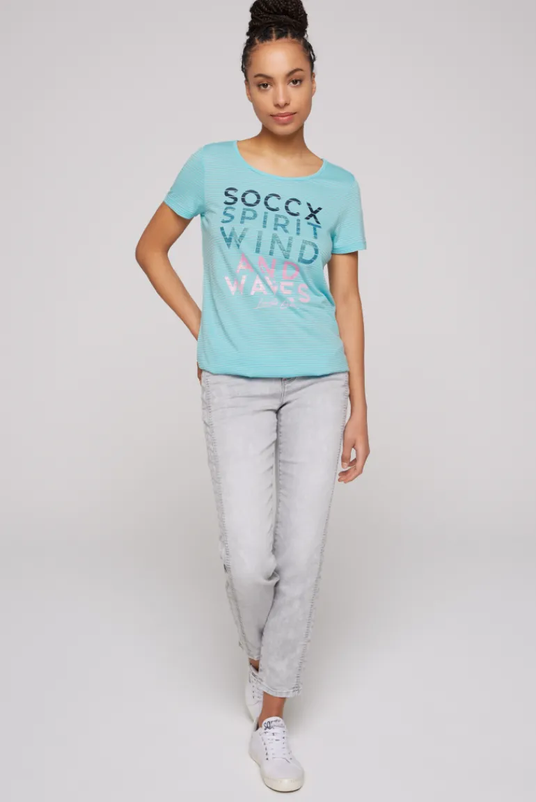 Best Sale CAMP DAVID & SOCCX T-Shirt mit tonigen Streifen und Glitter Print coast blue coastblue