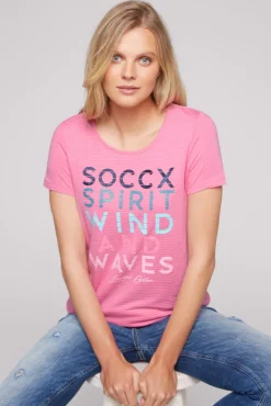 Cheap CAMP DAVID & SOCCX T-Shirt mit tonigen Streifen und Glitter Print pink punch pinkpunch