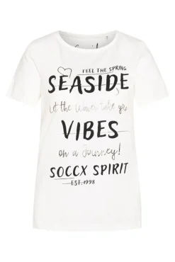 Best CAMP DAVID & SOCCX T-Shirt mit U-Boot-Ausschnitt und Wording Print ivory