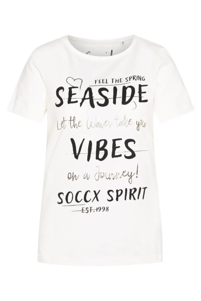Best CAMP DAVID & SOCCX T-Shirt mit U-Boot-Ausschnitt und Wording Print ivory