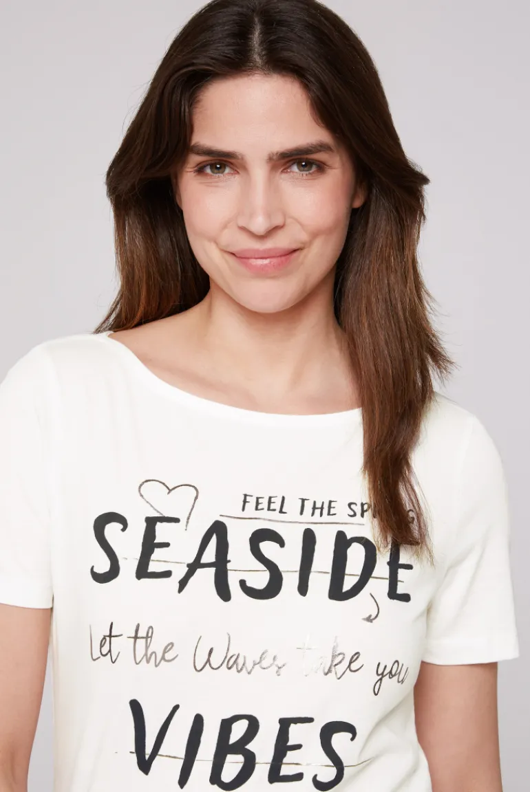 Best CAMP DAVID & SOCCX T-Shirt mit U-Boot-Ausschnitt und Wording Print ivory