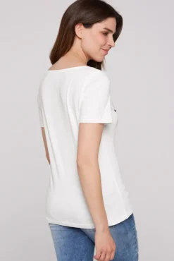 Best CAMP DAVID & SOCCX T-Shirt mit U-Boot-Ausschnitt und Wording Print ivory