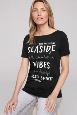 Shop CAMP DAVID & SOCCX T-Shirt mit U-Boot-Ausschnitt und Wording Print black