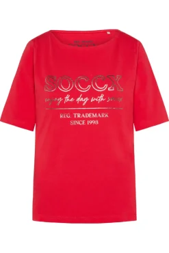 Fashion CAMP DAVID & SOCCX T-Shirt mit U-Bootausschnitt und Print clear red clearred