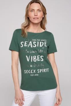 Store CAMP DAVID & SOCCX T-Shirt mit U-Boot-Ausschnitt und Wording Print dark green darkgreen