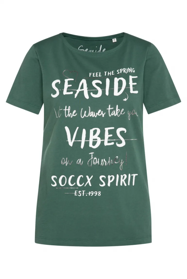Store CAMP DAVID & SOCCX T-Shirt mit U-Boot-Ausschnitt und Wording Print dark green darkgreen