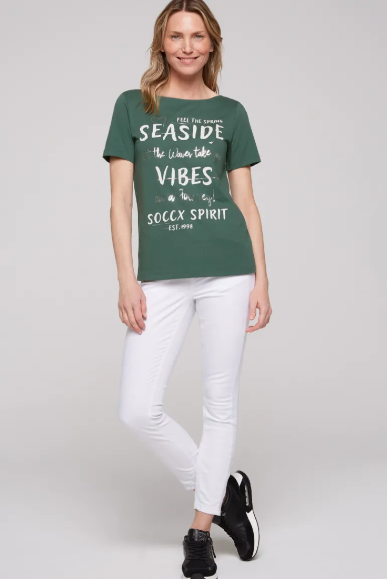 Store CAMP DAVID & SOCCX T-Shirt mit U-Boot-Ausschnitt und Wording Print dark green darkgreen