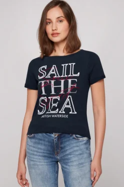 Cheap CAMP DAVID & SOCCX T-Shirt mit U-Boot-Ausschnitt und Glossy-Pailletten-Print blue navy bluenavy
