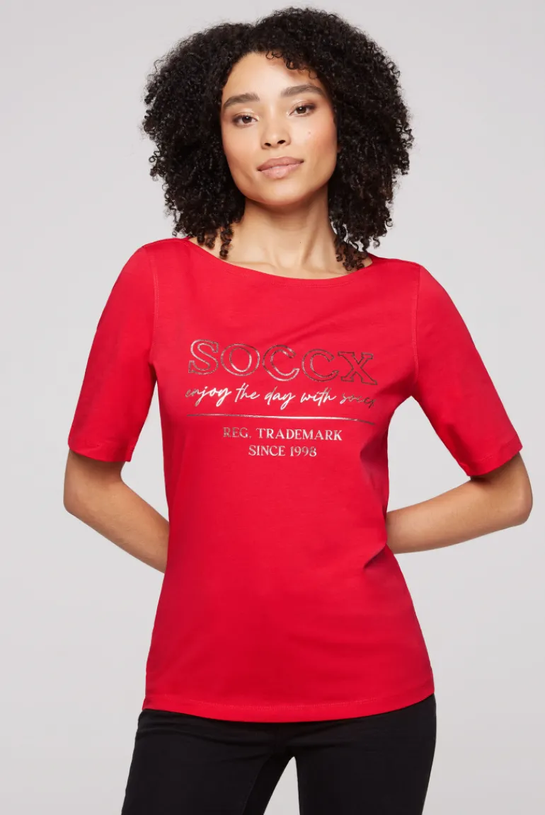 Best Sale CAMP DAVID & SOCCX T-Shirt mit U-Bootausschnitt und Print clear red clearred