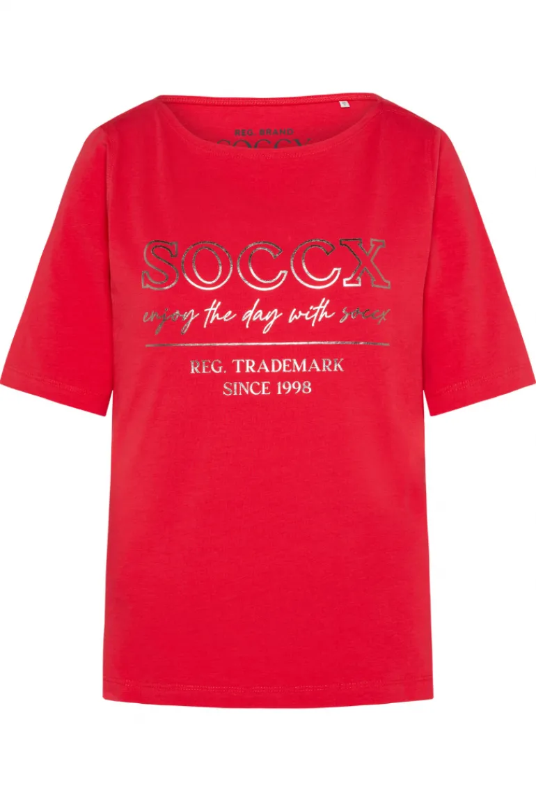 Best Sale CAMP DAVID & SOCCX T-Shirt mit U-Bootausschnitt und Print clear red clearred