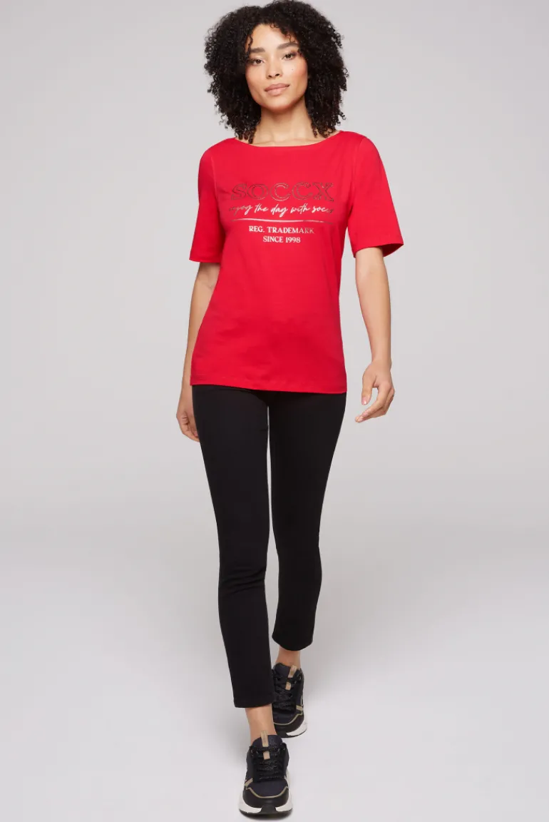 Best Sale CAMP DAVID & SOCCX T-Shirt mit U-Bootausschnitt und Print clear red clearred