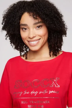 Best Sale CAMP DAVID & SOCCX T-Shirt mit U-Bootausschnitt und Print clear red clearred