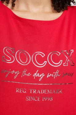 Best Sale CAMP DAVID & SOCCX T-Shirt mit U-Bootausschnitt und Print clear red clearred