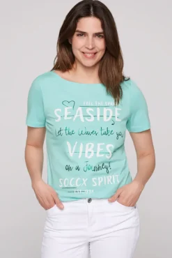 Cheap CAMP DAVID & SOCCX T-Shirt mit U-Boot-Ausschnitt und Wording Print flash aqua | S flashaqua