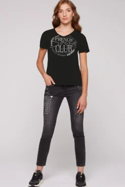 Store CAMP DAVID & SOCCX T-Shirt mit V-Ausschnitt und Print black