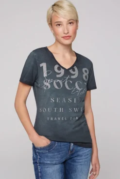 Shop CAMP DAVID & SOCCX T-Shirt mit V-Ausschnitt und Wording Print blue navy bluenavy