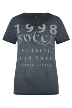 Shop CAMP DAVID & SOCCX T-Shirt mit V-Ausschnitt und Wording Print blue navy bluenavy