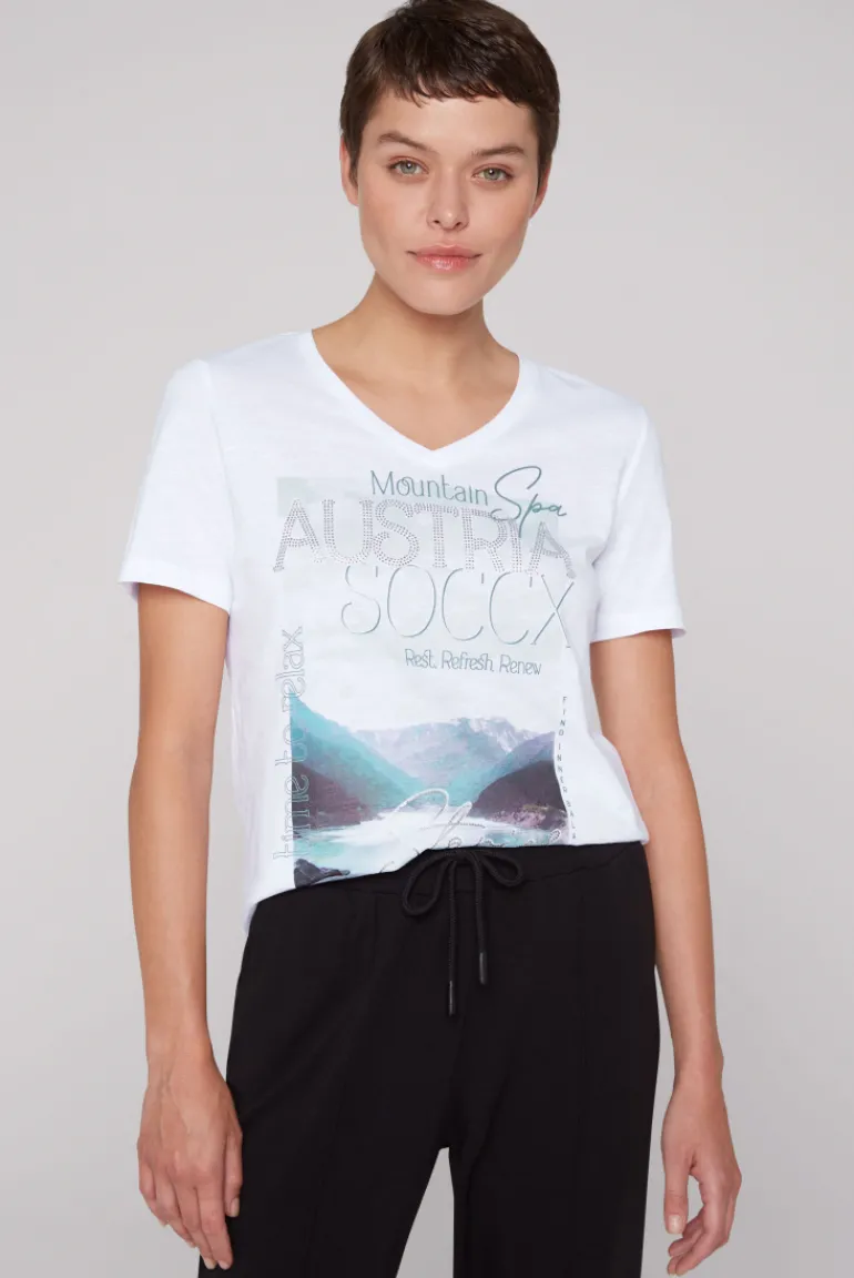 Best CAMP DAVID & SOCCX T-Shirt mit V-Ausschnitt und Photoprint opticwhite