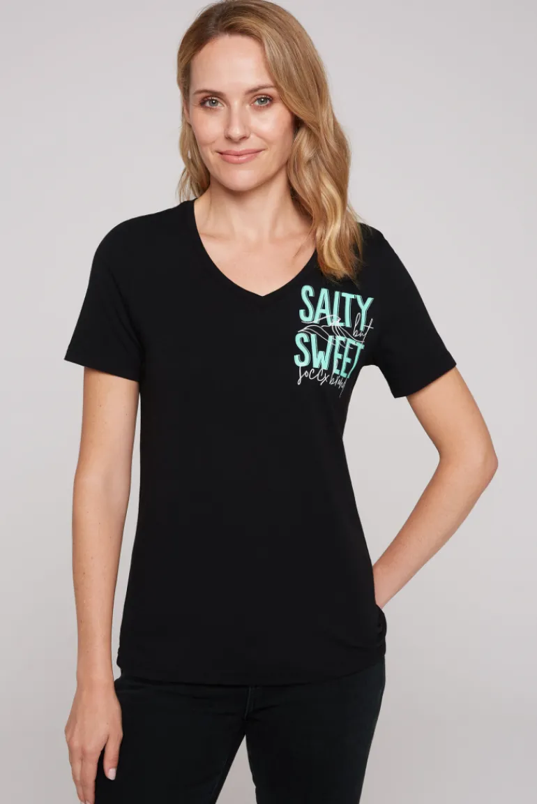 Online CAMP DAVID & SOCCX T-Shirt mit V-Ausschnitt und Label Print black